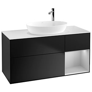 Villeroy und Boch Finion Waschtischunterschrank G951GJPD 120cm, Abdeckplatte white matt, Emotion, Regale Light grey matt lacquer, Black matt lacquer