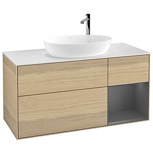 Villeroy et Boch Finion Villeroy et Boch G951GKPC 120cm, plaque de recouvrement blanc mat, Emotion, étagères laqué anthracite mat, Oak Veneer