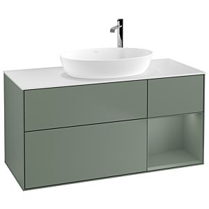 Villeroy und Boch Finion Waschtischunterschrank G951GMGM 120cm, Abdeckplatte white matt, Emotion, Regale Olive matt lacquer, Olive Matt Lacquer