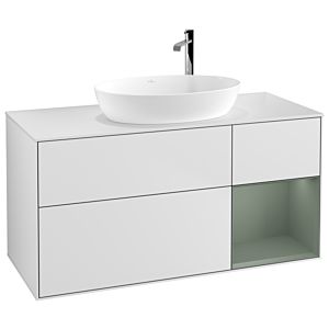 Villeroy und Boch Finion Waschtischunterschrank G951GMMT 120cm, Abdeckplatte white matt, Emotion, Regale Olive matt lacquer, White matt lacquer