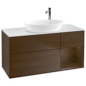 Villeroy und Boch Finion Waschtischunterschrank G951GNGN 120cm, Abdeckplatte white matt, Emotion, Regale Walnut Veneer, Walnut veneer