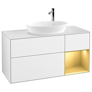 Villeroy und Boch Finion Waschtischunterschrank G951HFGF 120cm, Abdeckplatte white matt, Emotion, Regale Gold matt lacquer, Glossy white lacquer