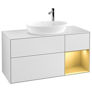 Villeroy und Boch Finion Waschtischunterschrank G951HFMT 120cm, Abdeckplatte white matt, Emotion, Regale Gold matt lacquer, White matt lacquer