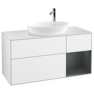 Villeroy und Boch Finion Waschtischunterschrank G951HGGF 120cm, Abdeckplatte white matt, Emotion, Regale Midnight matt lacquer, Glossy white lacquer