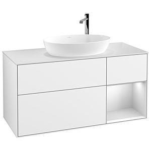 Villeroy et Boch Finion Villeroy et Boch G951MTGF 120cm, plaque de finition blanc mat, Emotion, étagères laqué blanc mat, laqué blanc brillant