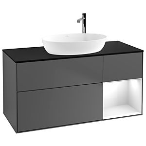Villeroy und Boch Finion Waschtischunterschrank G952GFGK 120cm, Abdeckplatte black matt, Emotion, Regale Glossy white lacquer, Anthracite matt