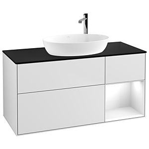 Villeroy und Boch Finion Waschtischunterschrank G952GFMT 120cm, Abdeckplatte black matt, Emotion, Regale Glossy white lacquer, White matt lacquer