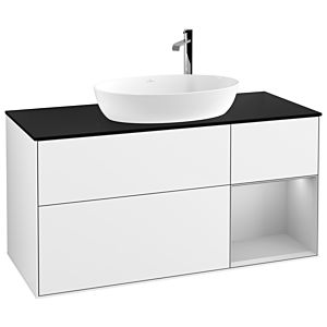Villeroy und Boch Finion Waschtischunterschrank G952GJGF 120cm, Abdeckplatte black matt, Emotion, Regale Light grey matt lacquer, Glossy white lacquer