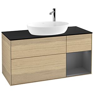 Villeroy et Boch Finion Villeroy et Boch G952GKPC 120cm, plaque de recouvrement noir mat, Emotion, étagères laqué anthracite mat, Oak Veneer