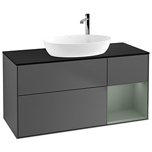 Villeroy und Boch Finion Waschtischunterschrank G952GMGK 120cm, Abdeckplatte black matt, Emotion, Regale Olive matt lacquer, Anthracite matt