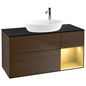 Villeroy et Boch Finion Villeroy et Boch G952HFGN 120cm, plaque de recouvrement noir mat, Emotion, étagères laqué or mat, placage noyer