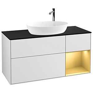 Villeroy und Boch Finion Waschtischunterschrank G952HFMT 120cm, Abdeckplatte black matt, Emotion, Regale Gold matt lacquer, White matt lacquer