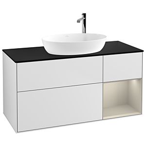 Villeroy und Boch Finion Waschtischunterschrank G952HHMT 120cm, Abdeckplatte black matt, Emotion, Regale sand matt lacquer, White matt lacquer