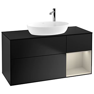 Villeroy und Boch Finion Waschtischunterschrank G952HHPD 120cm, Abdeckplatte black matt, Emotion, Regale sand matt lacquer, Black matt lacquer
