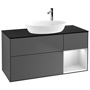 Villeroy und Boch Finion Waschtischunterschrank G952MTGK 120cm, Abdeckplatte black matt, Emotion, Regale White matt lacquer, Anthracite matt