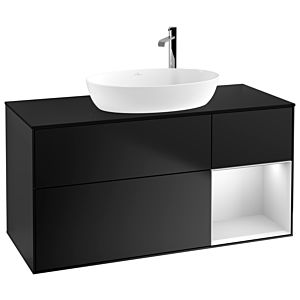 Villeroy und Boch Finion Waschtischunterschrank G952MTPD 120cm, Abdeckplatte black matt, Emotion, Regale White matt lacquer, Black matt lacquer