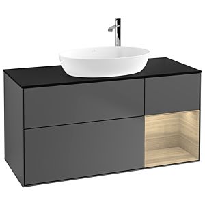 Villeroy und Boch Finion Waschtischunterschrank G952PCGK 120cm, Abdeckplatte black matt, Emotion, Regale Oak Veneer, Anthracite matt