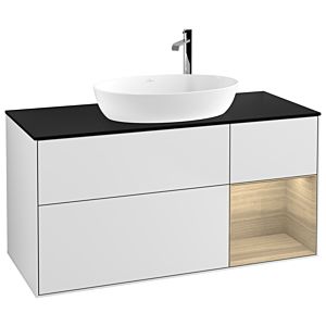 Villeroy et Boch Finion G952PCMT 120cm, plaque de recouvrement noir mat, Emotion, étagères Oak Veneer , laqué blanc mat