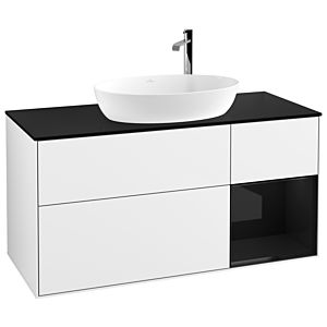 Villeroy und Boch Finion Waschtischunterschrank G952PHGF 120cm, Abdeckplatte black matt, Emotion, Regale Glossy black lacquer, Glossy white lacquer