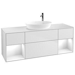 Villeroy und Boch Finion Waschtischunterschrank G981GFMT 160cm, Abdeckplatte white matt, Emotion, Regale Glossy white lacquer, White matt lacquer