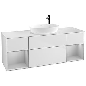 Villeroy und Boch Finion Waschtischunterschrank G981GJMT 160cm, Abdeckplatte white matt, Emotion, Regale Light grey matt lacquer, White matt lacquer