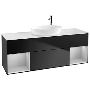 Villeroy und Boch Finion Waschtischunterschrank G981GJPD 160cm, Abdeckplatte white matt, Emotion, Regale Light grey matt lacquer, Black matt lacquer