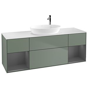 Villeroy et Boch Finion Villeroy et Boch G981GKGM 160cm, plateau blanc mat, Emotion, étagères laqué anthracite mat, Olive Matt Lacquer