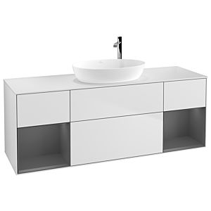 Villeroy et Boch Finion Villeroy et Boch G981GKMT 160cm, plaque de finition blanc mat, Emotion, étagères laqué anthracite mat, laqué blanc mat