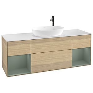 Villeroy et Boch Finion Villeroy et Boch G981GMPC 160cm, plaque de recouvrement blanc mat, Emotion, étagères laqué olive mat, Oak Veneer