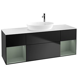 Villeroy und Boch Finion Waschtischunterschrank G981GMPD 160cm, Abdeckplatte white matt, Emotion, Regale Olive matt lacquer, Black matt lacquer