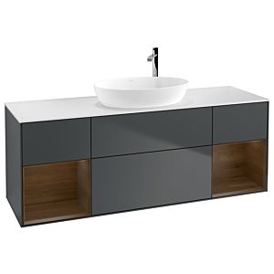 Villeroy und Boch Finion Waschtischunterschrank G981GNHG 160cm, Abdeckplatte white matt, Emotion, Regale Walnut Veneer, Midnight Blue Matt Lacquer