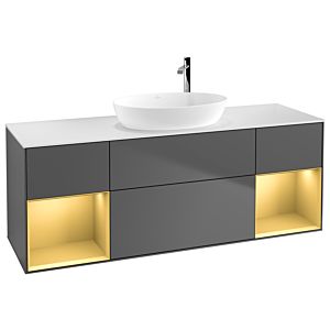 Villeroy et Boch Finion Villeroy et Boch G981HFGK 160cm, plaque de recouvrement blanc mat, Emotion, étagères laqué or mat, anthracite mat