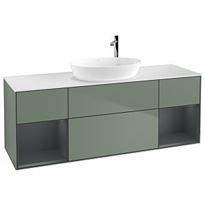 Villeroy und Boch Finion Waschtischunterschrank G981HGGM 160cm, Abdeckplatte white matt, Emotion, Regale Midnight matt lacquer, Olive Matt Lacquer
