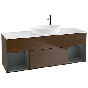 Villeroy and Boch Finion Villeroy and Boch Finion G981HGGN 160cm, cover plate white matt, Emotion, shelves Midnight matt lacquer, walnut veneer