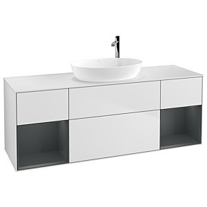 Villeroy und Boch Finion Waschtischunterschrank G981HGMT 160cm, Abdeckplatte white matt, Emotion, Regale Midnight matt lacquer, White matt lacquer