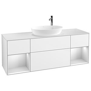 Villeroy und Boch Finion Waschtischunterschrank G981MTGF 160cm, Abdeckplatte white matt, Emotion, Regale White matt lacquer, Glossy white lacquer