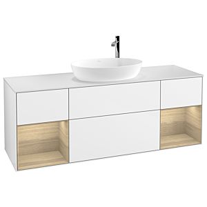 Villeroy und Boch Finion Waschtischunterschrank G981PCGF 160cm, Abdeckplatte white matt, Emotion, Regale Oak Veneer, Glossy white lacquer