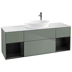 Villeroy et Boch Finion Villeroy et Boch G981PDGM 160cm, plaque de recouvrement blanc mat, Emotion, étagères laqué noir mat, Olive Matt Lacquer