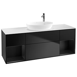 Villeroy et Boch Finion Villeroy et Boch G981PDPD 160cm, plaque de recouvrement blanc mat, Emotion, étagères laqué noir mat, laqué noir mat