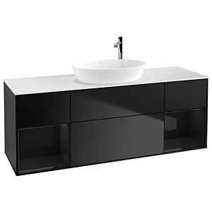 Villeroy und Boch Finion Waschtischunterschrank G981PHPD 160cm, Abdeckplatte white matt, Emotion, Regale Glossy black lacquer, Black matt lacquer
