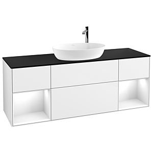 Villeroy et Boch Finion Villeroy et Boch G982GFGF 160cm, plaque de finition noir mat, Emotion, étagères laqué blanc brillant, laqué blanc brillant
