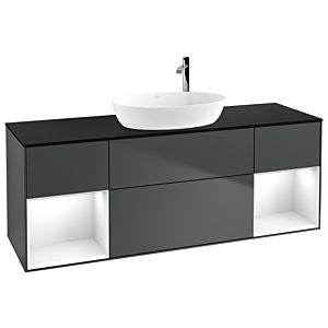 Villeroy et Boch Finion Villeroy et Boch G982GFHG 160cm, plaque de recouvrement noir mat, Emotion, étagères Laque blanche brillante, Midnight Blue Matt Lacquer