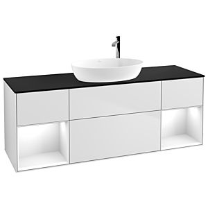 Villeroy und Boch Finion Waschtischunterschrank G982GFMT 160cm, Abdeckplatte black matt, Emotion, Regale Glossy white lacquer, White matt lacquer