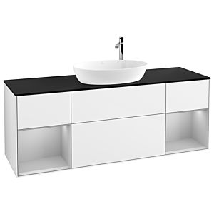 Villeroy und Boch Finion Waschtischunterschrank G982GJGF 160cm, Abdeckplatte black matt, Emotion, Regale Light grey matt lacquer, Glossy white lacquer