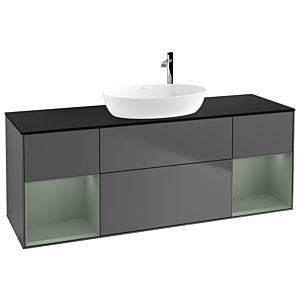 Villeroy und Boch Finion Waschtischunterschrank G982GMGK 160cm, Abdeckplatte black matt, Emotion, Regale Olive matt lacquer, Anthracite matt