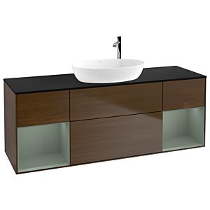Villeroy et Boch Finion Villeroy et Boch G982GMGN 160cm, plaque de recouvrement noir mat, Emotion, étagères laqué olive mat, placage noyer