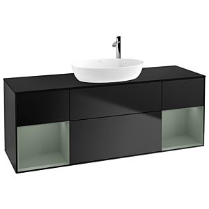 Villeroy et Boch Finion Villeroy et Boch G982GMPD 160cm, plaque de recouvrement noir mat, Emotion, étagères laqué olive mat, laqué noir mat