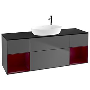 Villeroy und Boch Finion Waschtischunterschrank G982HBGK 160cm, Abdeckplatte black matt, Emotion, Regale Peony matt lacquer, Anthracite matt