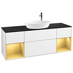 Villeroy et Boch Finion Villeroy et Boch G982HFGF 160cm, plaque de finition noir mat, Emotion, étagères laqué or mat, laqué blanc brillant