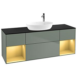 Villeroy und Boch Finion Waschtischunterschrank G982HFGM 160cm, Abdeckplatte black matt, Emotion, Regale Gold matt lacquer, Olive Matt Lacquer